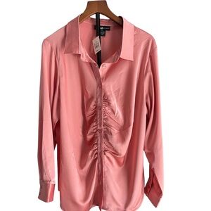 Ashley Stewart Long Sleeve Blouse Buttoned and Ruched Front Women's Size 18
